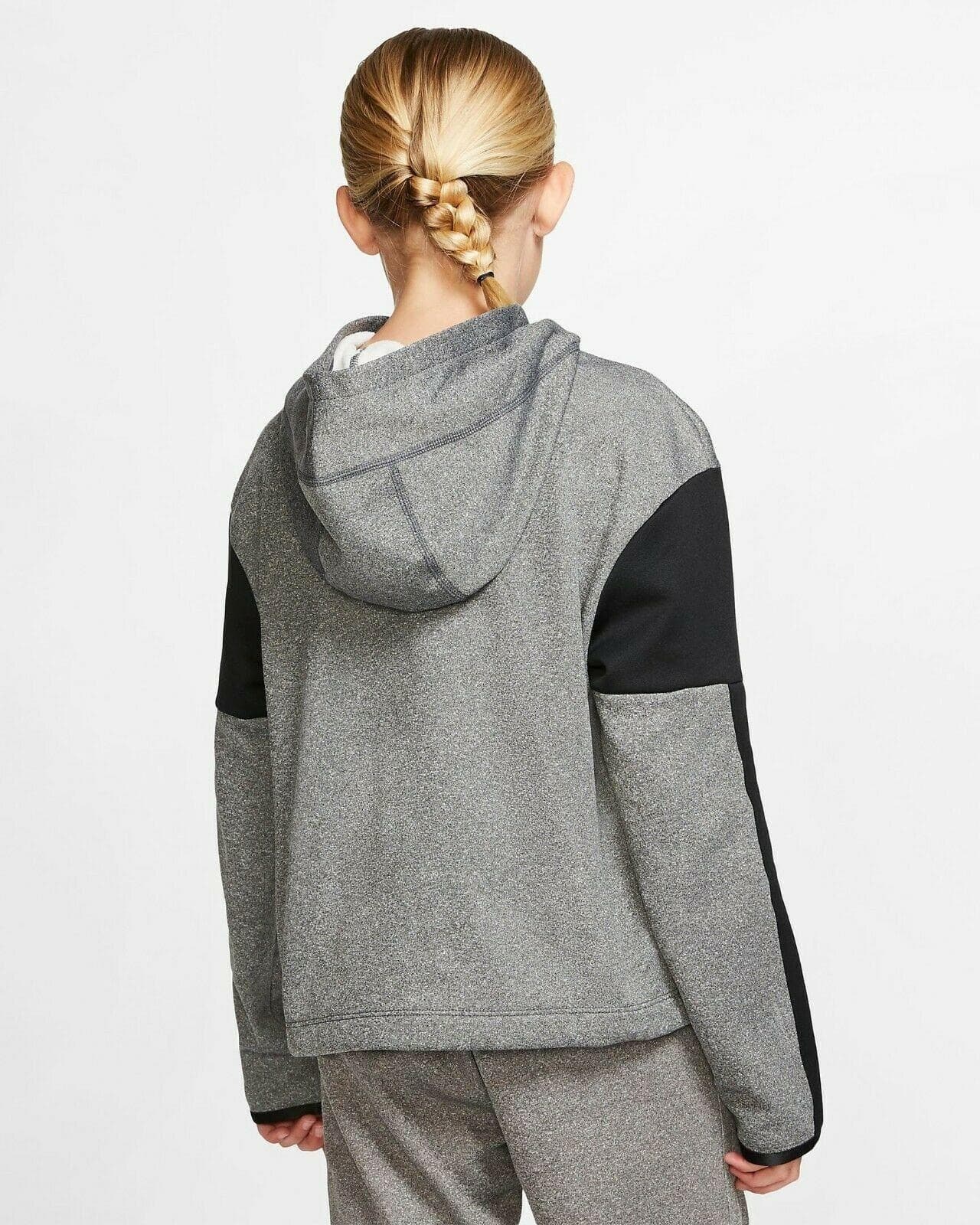 Nike Girl's Therma Fleece Graphic Pullover Hoodie Gray Large - Thumbnail 2