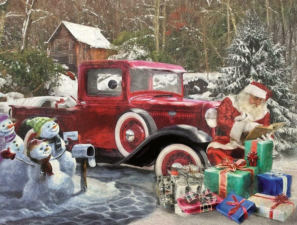 Santa's Truck FORD Red Pick-Up 1000 pc Christmas Puzzle Robert Kramer Licensed