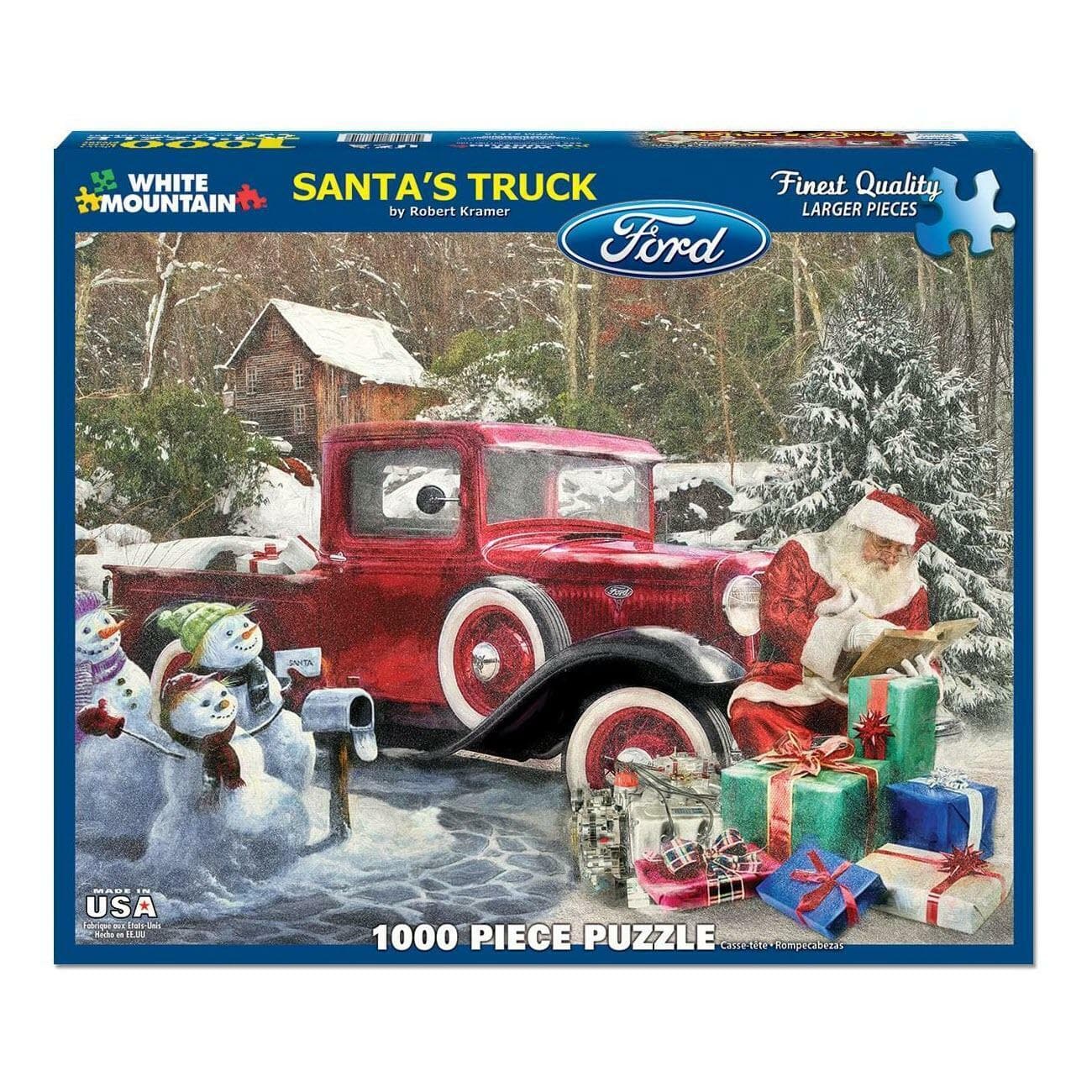 Santa's Truck FORD Red Pick-Up 1000 pc Christmas Puzzle Robert Kramer Licensed - Thumbnail 2