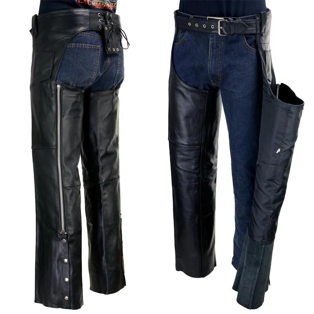 Milwaukee Leather Men's Classic Riding Biker Chaps 48 Black $150 Value - Thumbnail 2