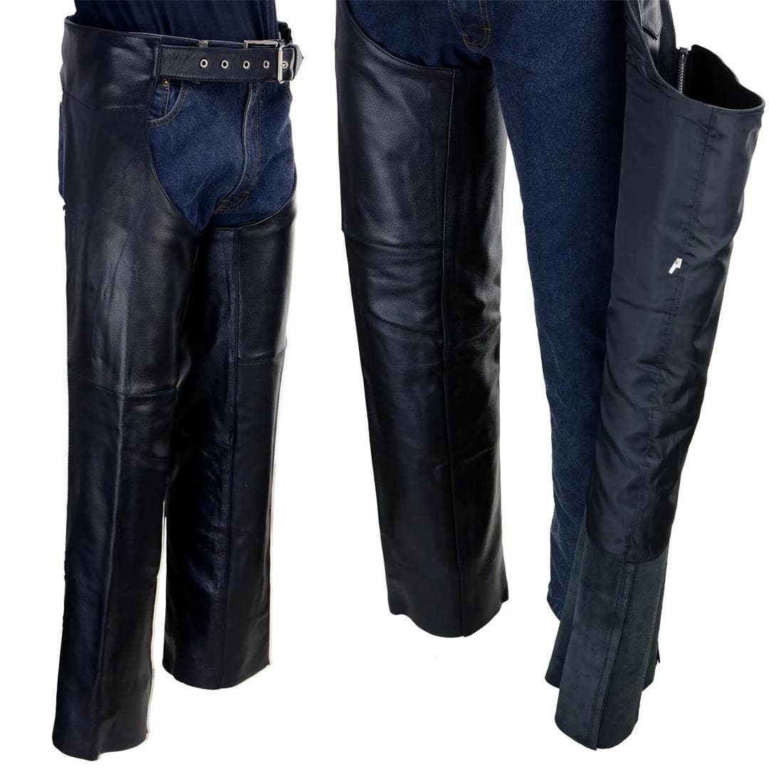 Milwaukee Leather Men's Classic Riding Biker Chaps 48 Black $150 Value - Thumbnail 3