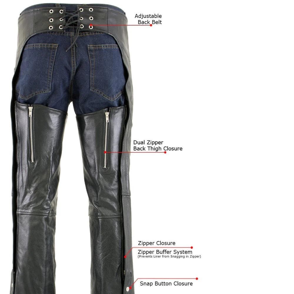 Milwaukee Leather Men's Classic Riding Biker Chaps 48 Black $150 Value - Thumbnail 8