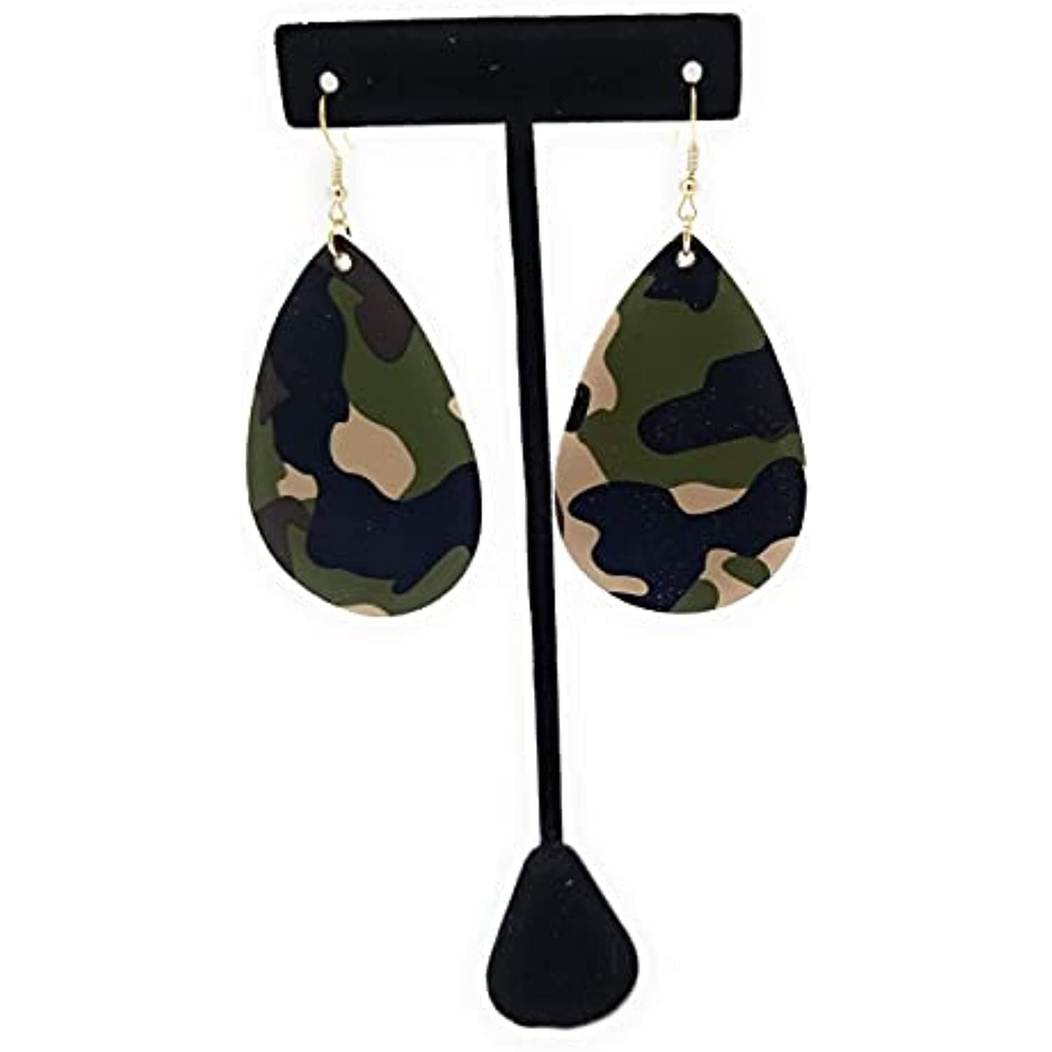 Camouflage Teardrop Light Leather Hanging Earrings Pair Earring - Thumbnail 3