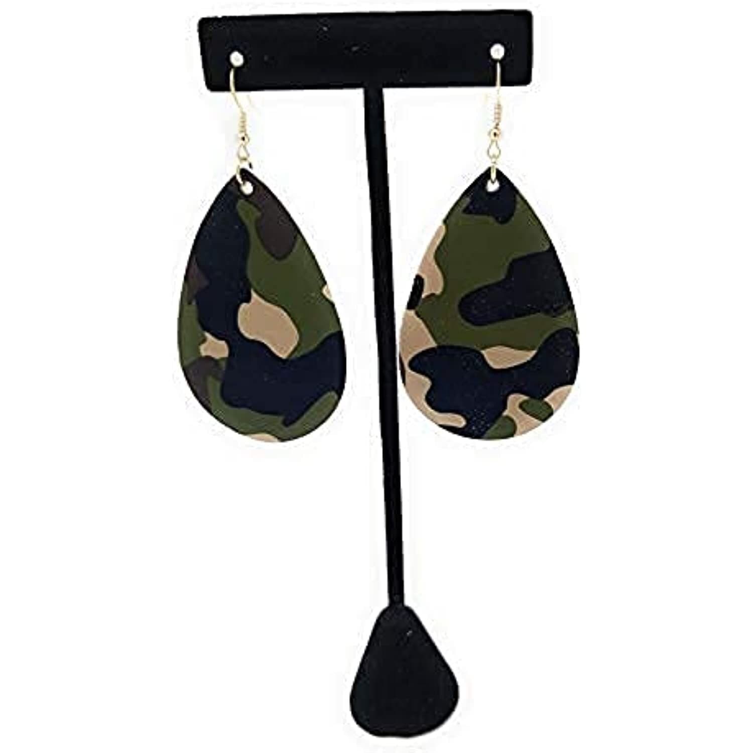 Camouflage Teardrop Light Leather Hanging Earrings Pair Earring - Thumbnail 2