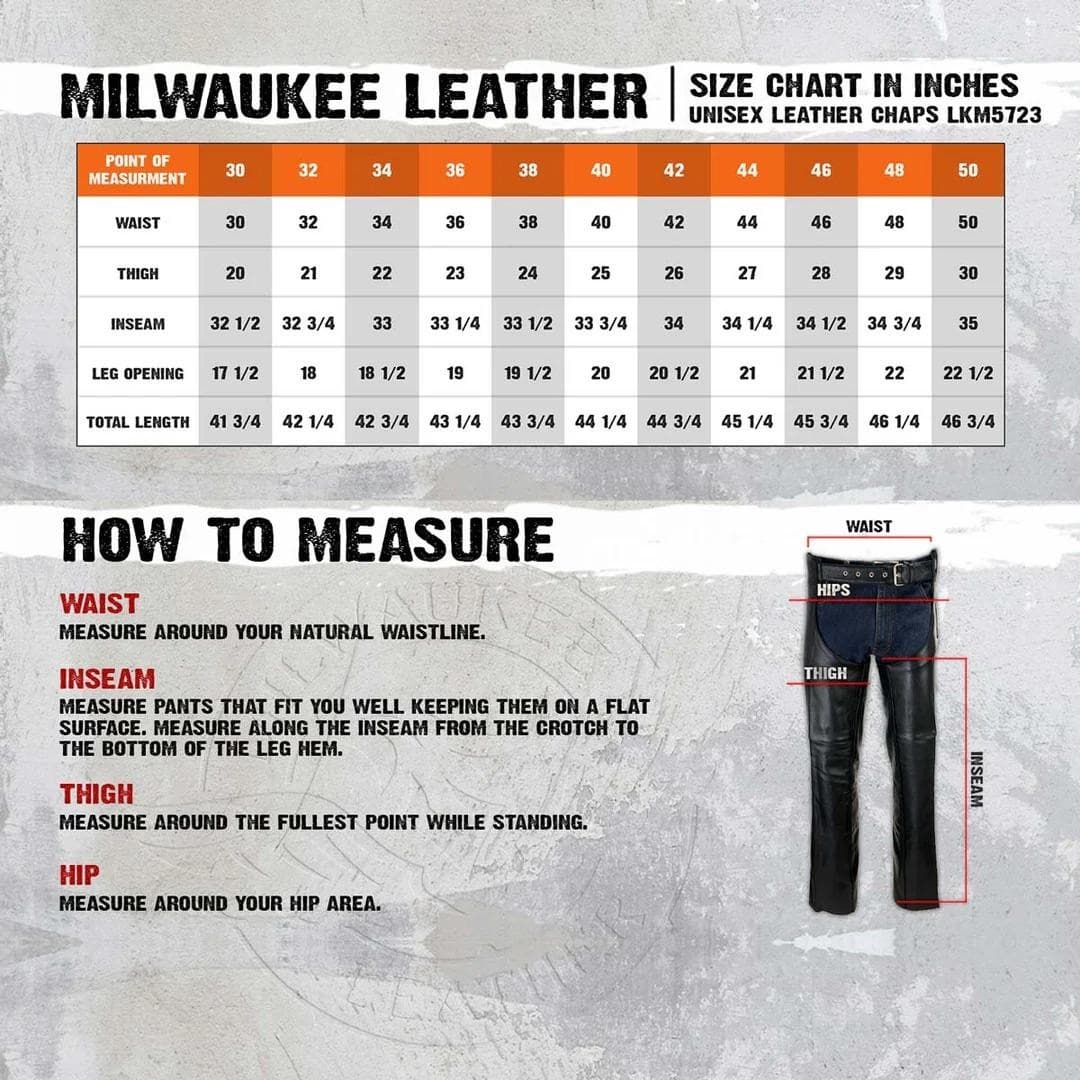 Milwaukee Leather Men's Classic Riding Biker Chaps 48 Black $150 Value - Thumbnail 9