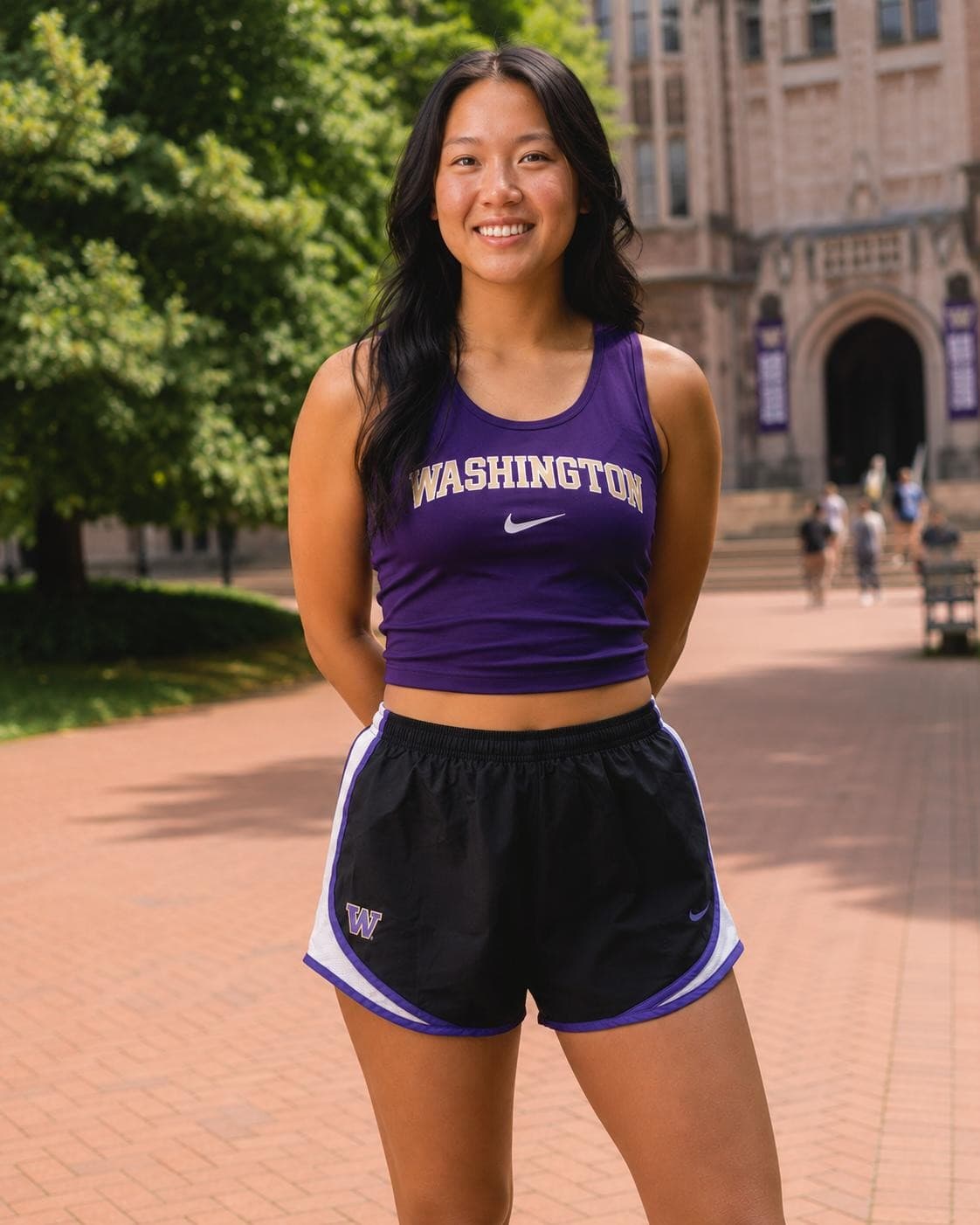 Nike Women's Washington Huskies Dri-Fit Tempo Shorts Black Large $50 Value - Thumbnail 2