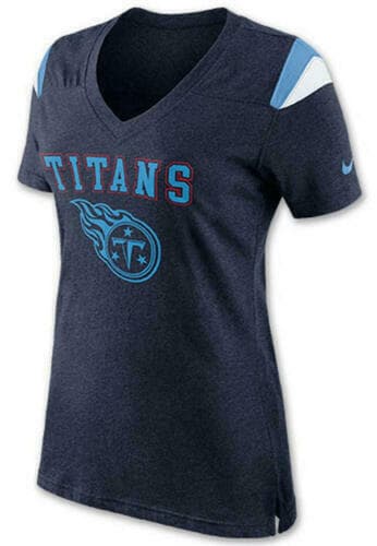 Nike Women's Tennessee Titans Fan Top V-Neck T-Shirt Heathered Navy Blue Small - Thumbnail 2