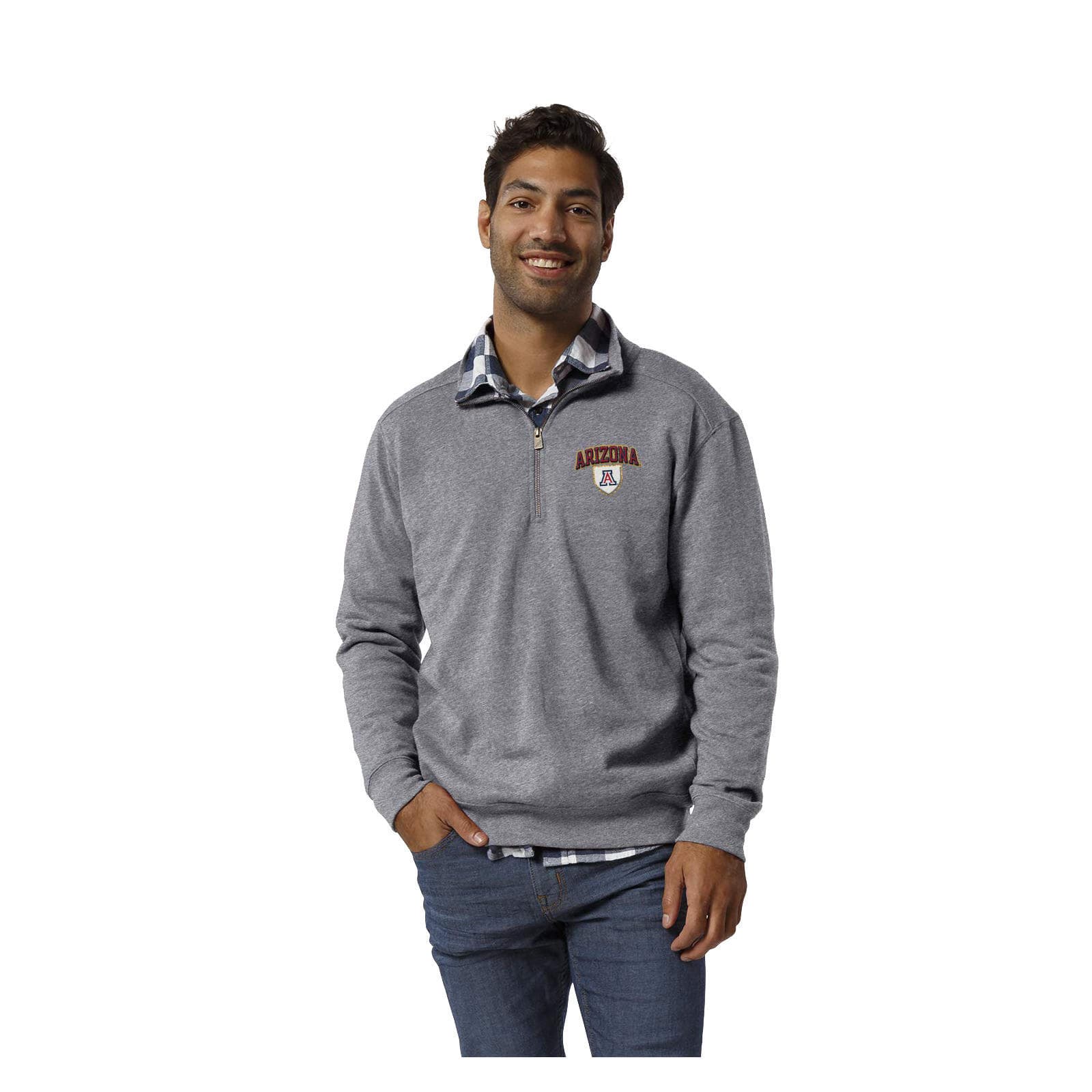 League Men's Arizona Wildcats Quarter Zip Pullover Fleece Jacket Gray X-Large - Thumbnail 2