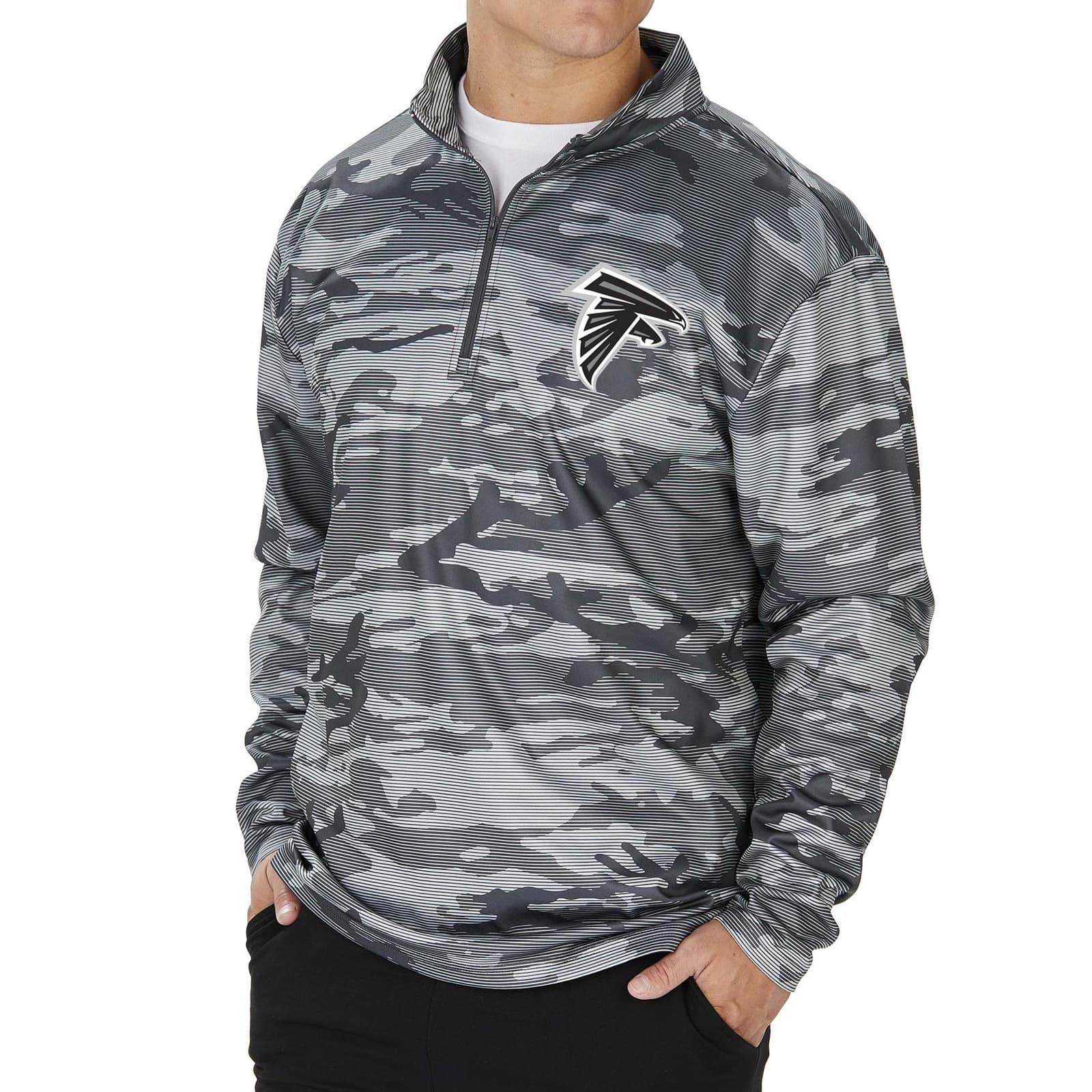 Zubaz Men's Atlanta Falcons Half Zip Lines Camouflage Pullover Jacket M