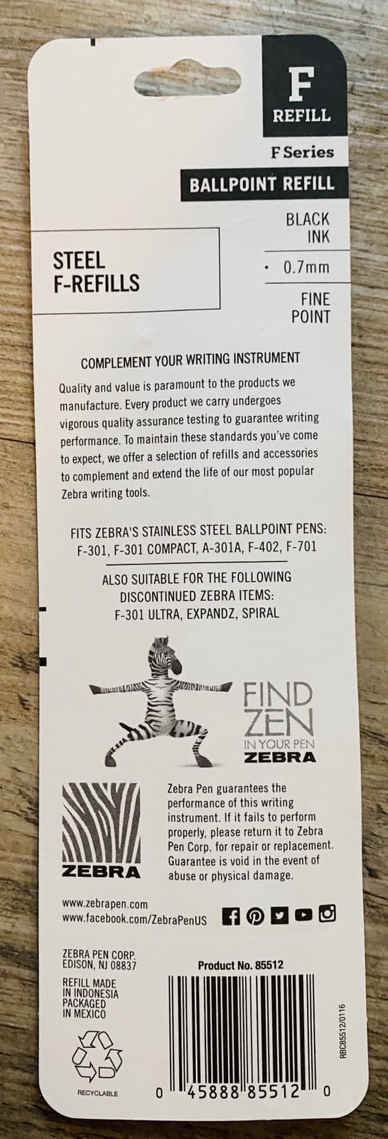 Zebra F-Refill F-301 F301 F-402 F-701 Stainless Steel Pen Black 0.7 5 X 2 Packs - Thumbnail 5