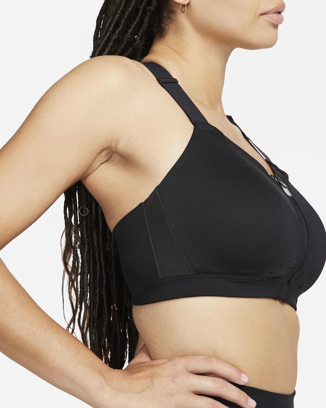 Nike Dri-Fit Women's High-Support Padded Front-Zip Sports Bra Black S $77 Value - Thumbnail 2