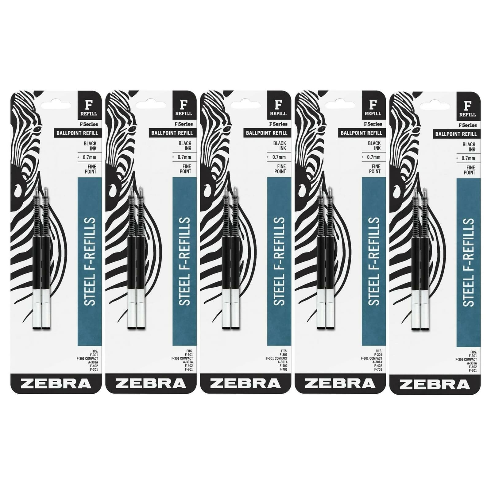 Zebra F-Refill F-301 F301 F-402 F-701 Stainless Steel Pen Black 0.7 5 X 2 Packs - Thumbnail 6