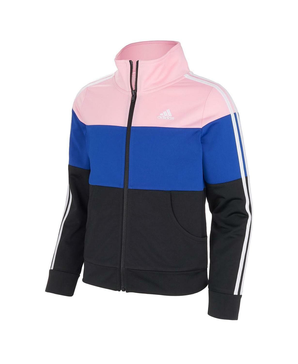Adidas Girl's Tricot Color Block Full-Zip Jacket Black/Blue/Pink Medium Large - Thumbnail 3