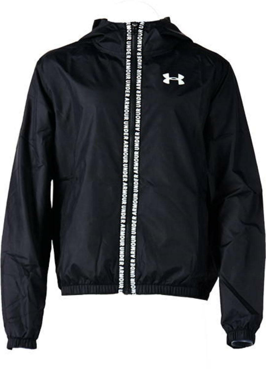 Under Armour Girl's UA Woven Full-Zip Windbreaker Storm Hooded Jacket Black XL L - Thumbnail 7