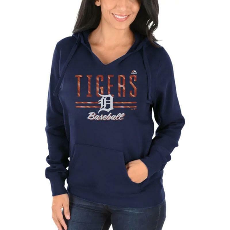 Majestic Women's Detroit Tigers Prepare to Dazzle V-Notch Pullover Hoodie Blue S - Thumbnail 2