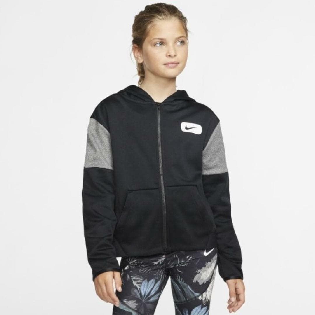 Nike Girl's (Big Kids) Therma-Fit Full Zip Training Hoodie Small Black Swoosh - Thumbnail 6