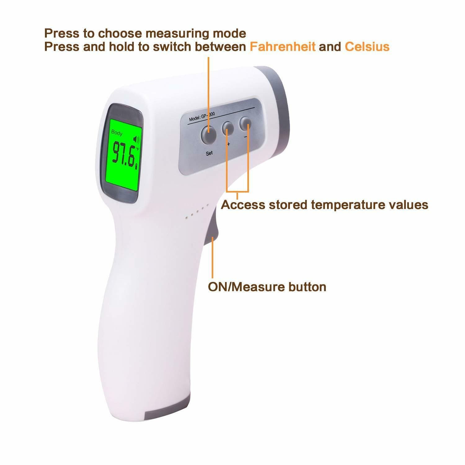 AGZ Infrared Touchless Forehead LCD Thermometer Adult & Children with Memory - Thumbnail 2