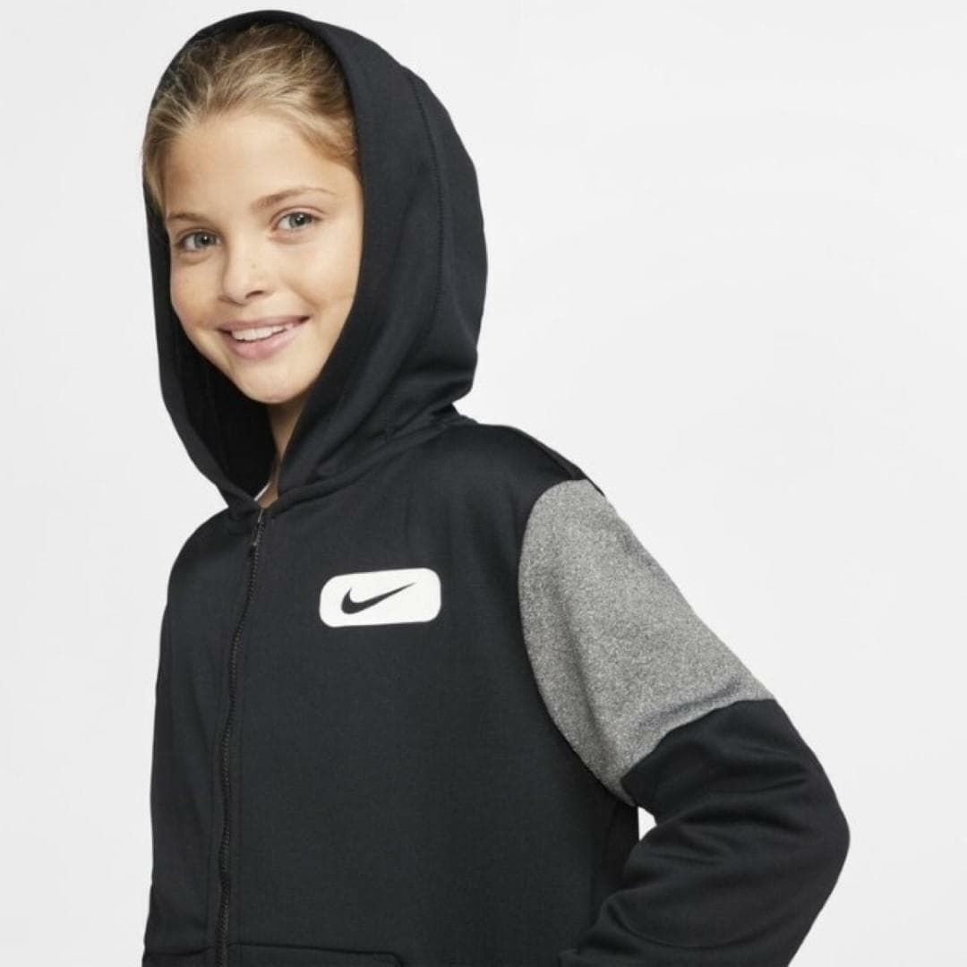 Nike Girl's (Big Kids) Therma-Fit Full Zip Training Hoodie Small Black Swoosh - Thumbnail 3