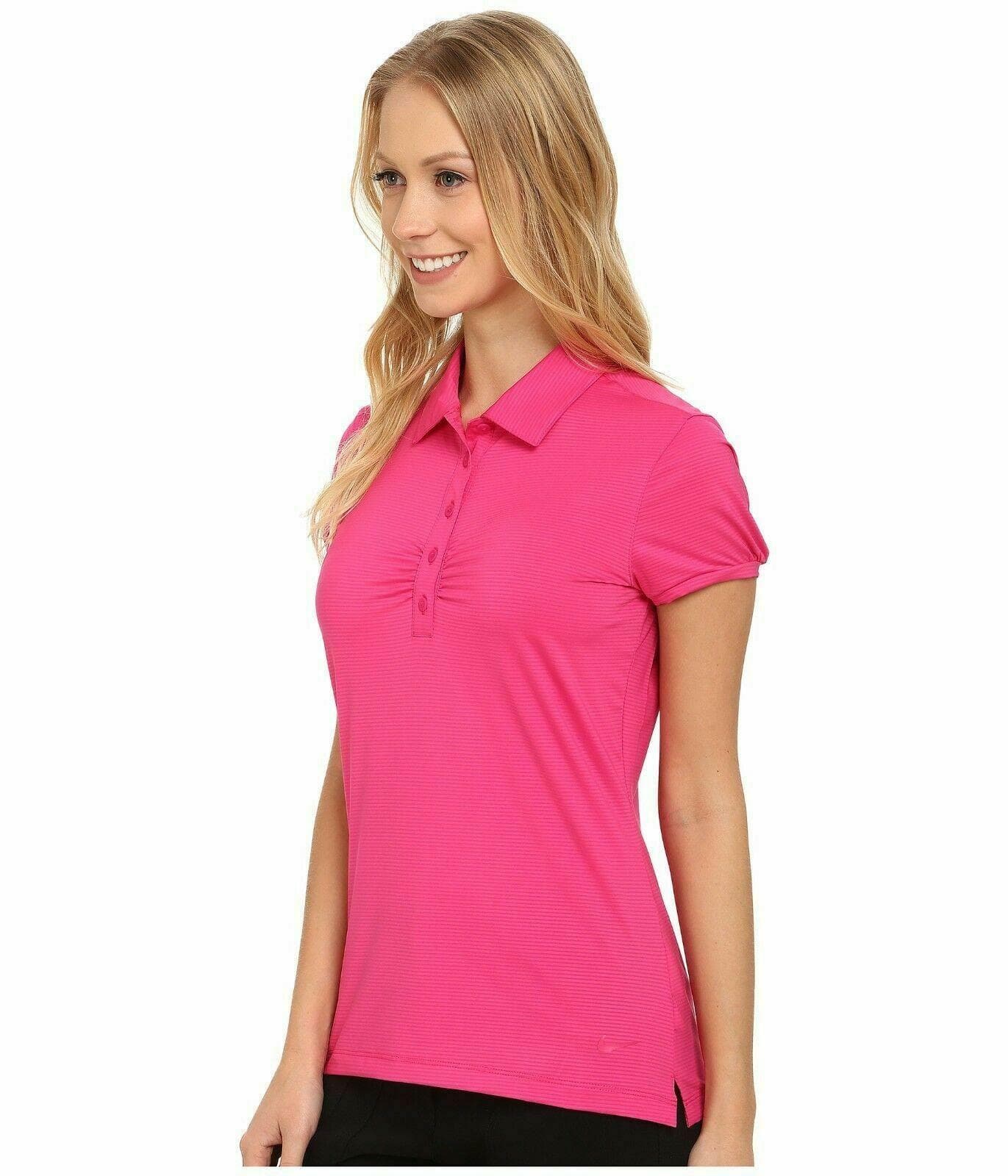 Nike Women's Mini Stripe Short Sleeve Polo Shirt Vivid Pink Small MSRP $75 - Thumbnail 2