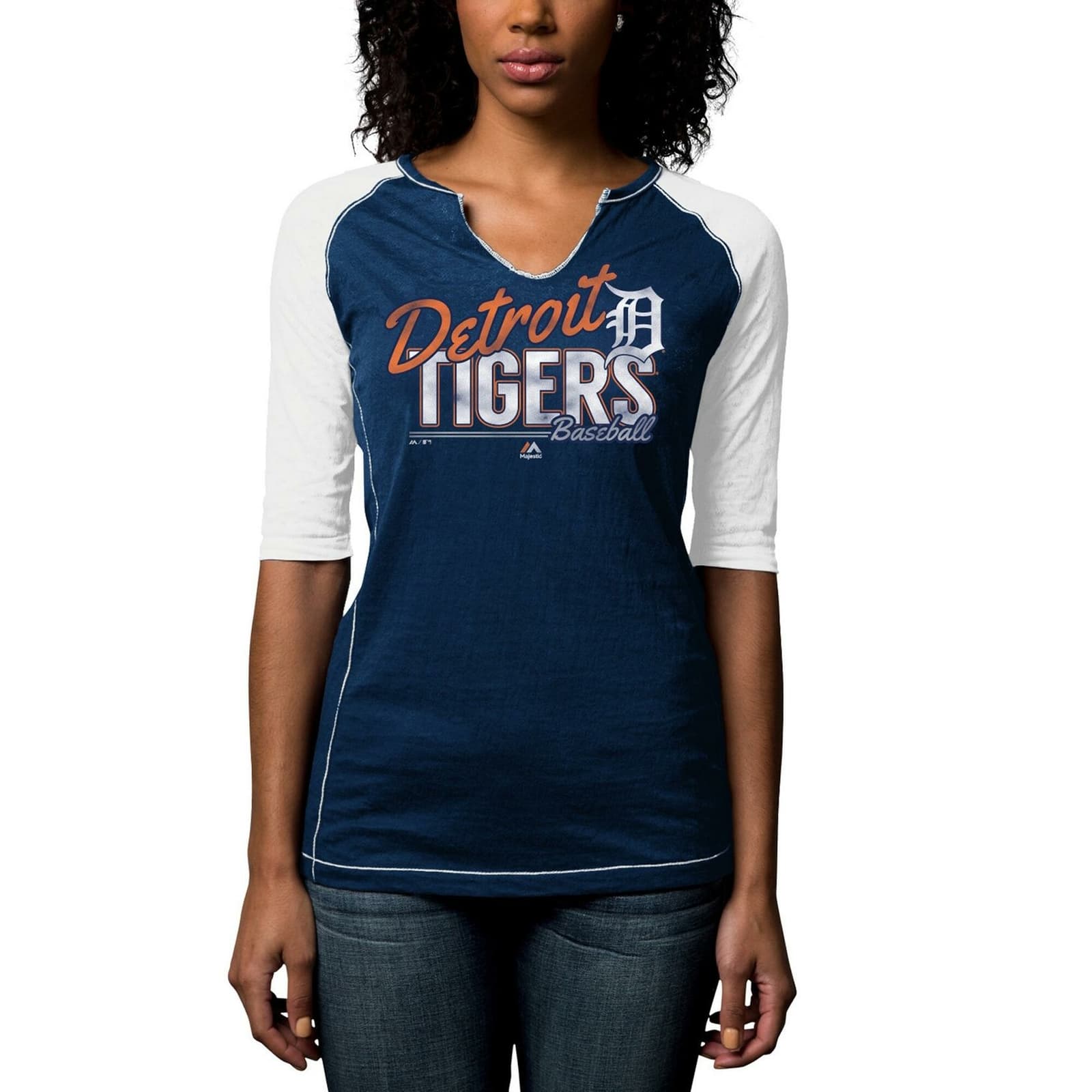 Majestic Women's Detroit Tigers Playful Pitch Burnout T-Shirt Blue Small - Thumbnail 6