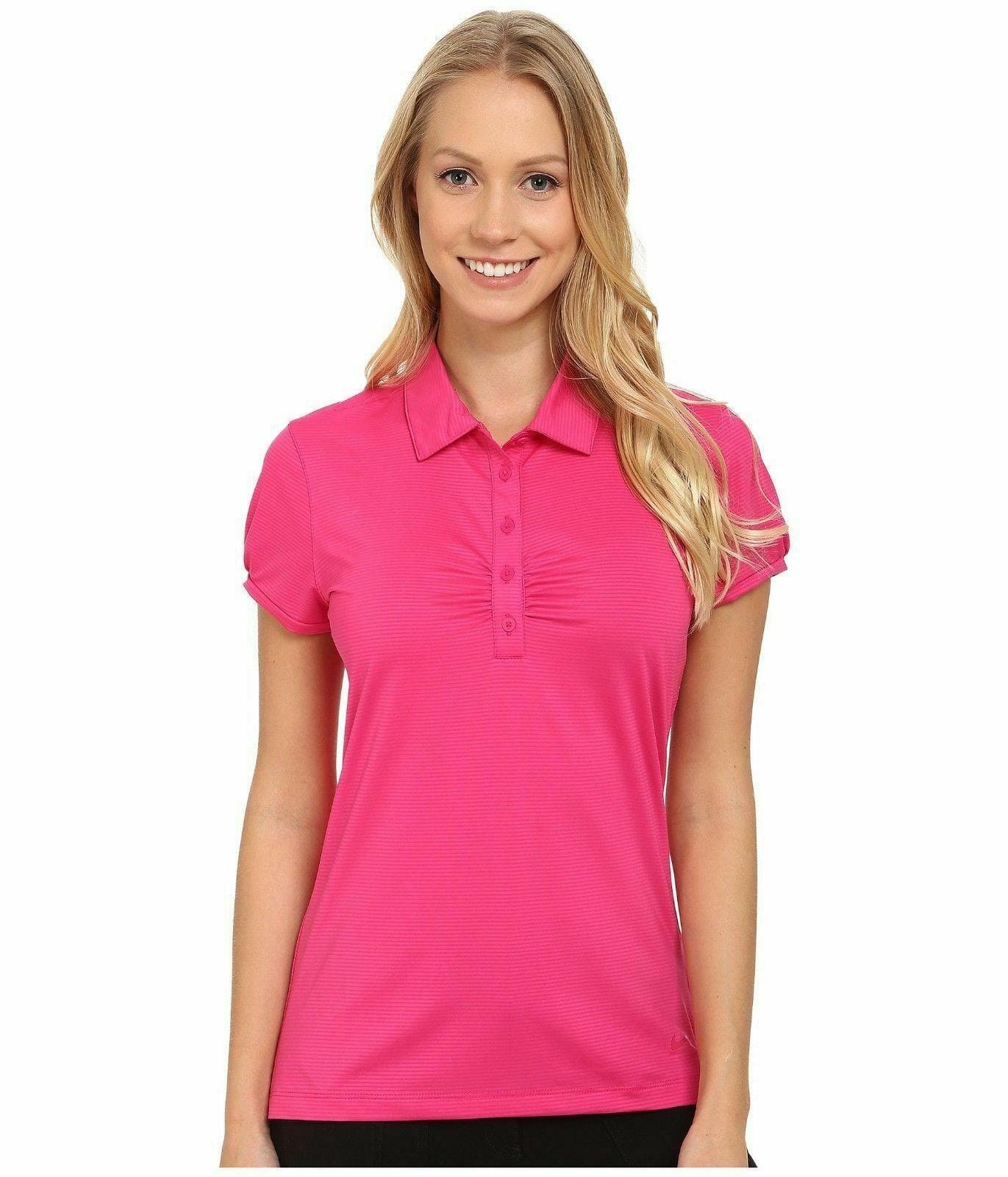 Nike Women's Mini Stripe Short Sleeve Polo Shirt Vivid Pink Small MSRP $75 - Thumbnail 5