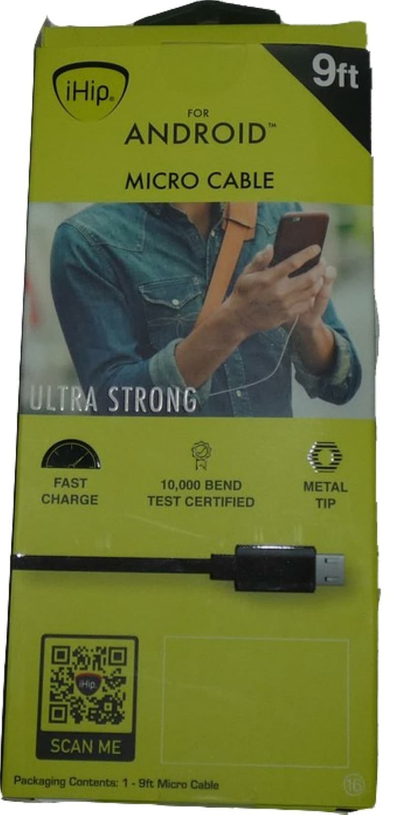 iHip 9ft Micro USB High-Speed Ultra Strong Data and Charging Cable Black Android - Thumbnail 5