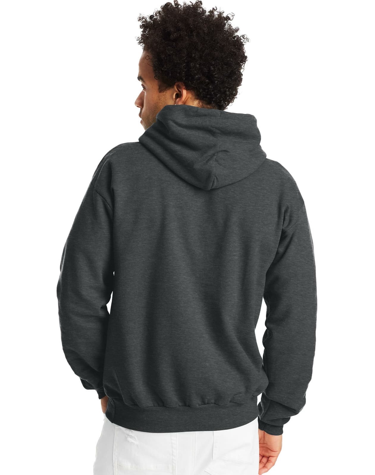 Hanes Men's Fleece Pullover EcoSmart Hoodie Charcoal Heather Gray Medium - Thumbnail 3