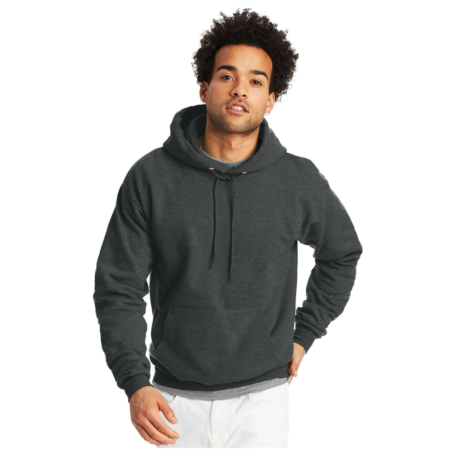 Hanes Men's Fleece Pullover EcoSmart Hoodie Charcoal Heather Gray Medium
