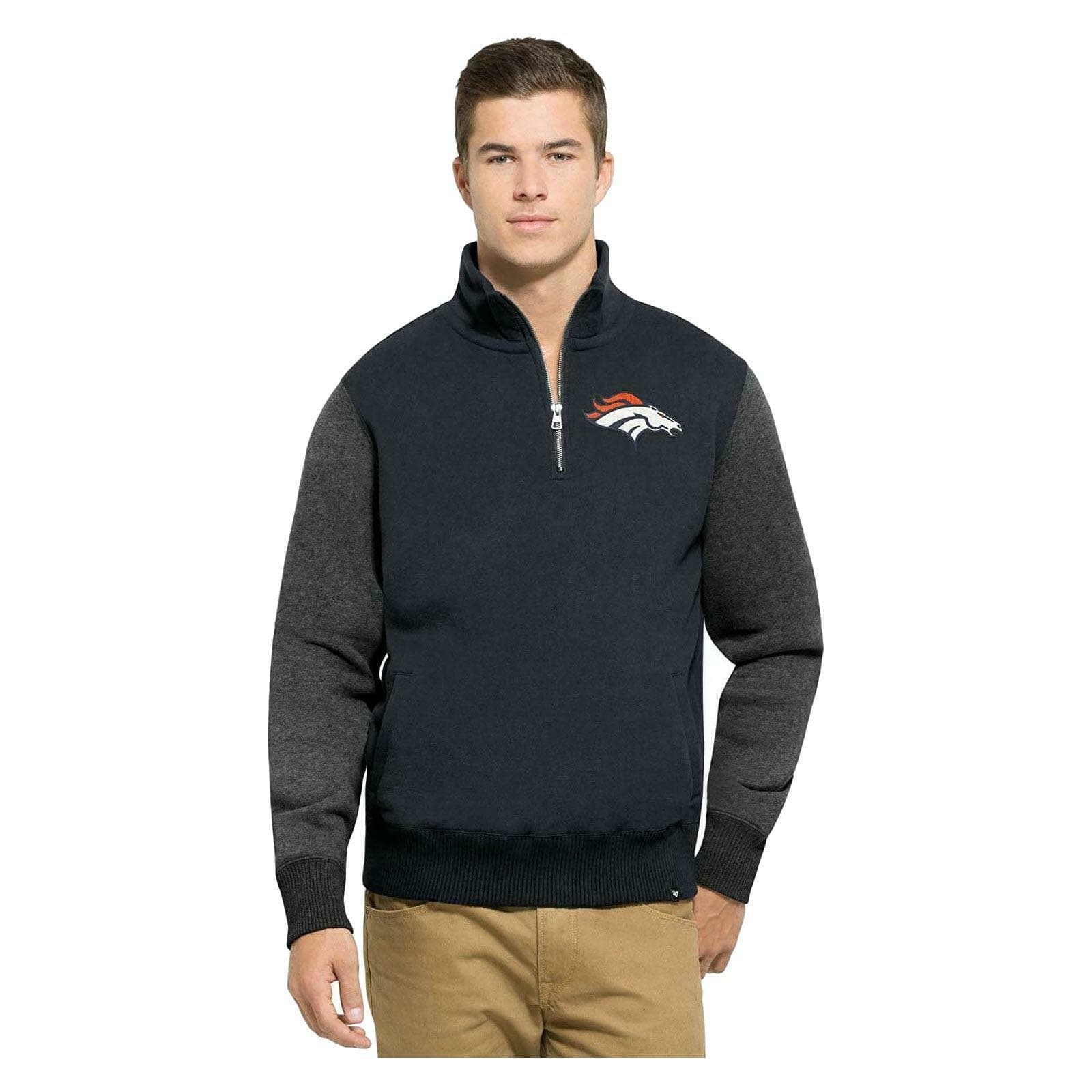 '47 Denver Broncos Men's Triple Coverage 1/4-Zip Pullover Fleece Jacket L Blue