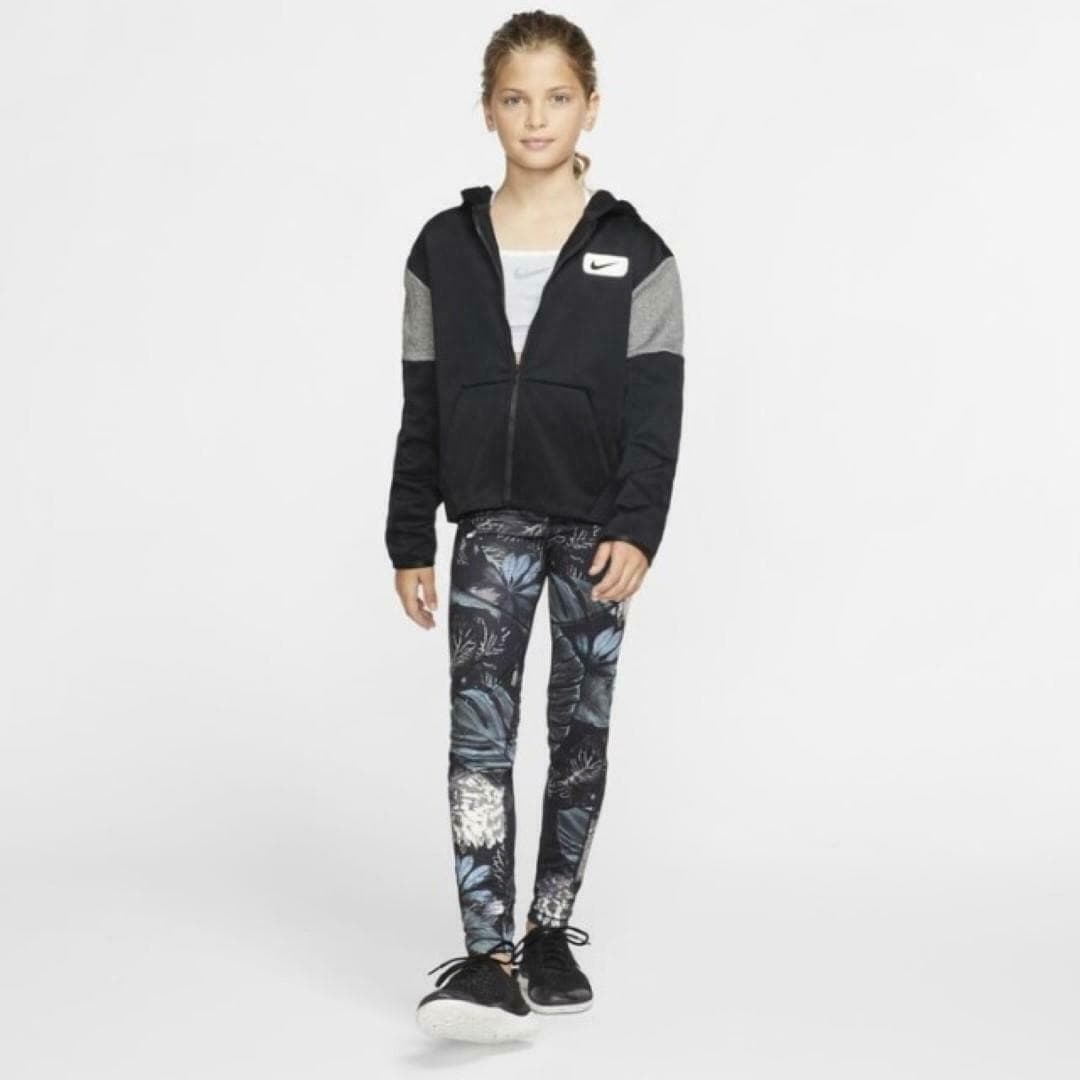 Nike Girl's (Big Kids) Therma-Fit Full Zip Training Hoodie Medium Black Swoosh - Thumbnail 5