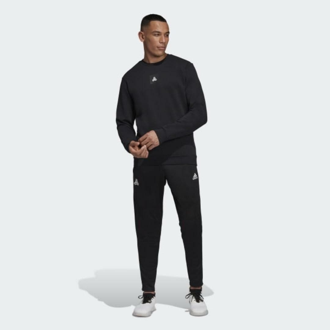 adidas Men's TAN Crew French Terry Fleece Sweatshirt Black X-Large MSRP $70 - Thumbnail 8