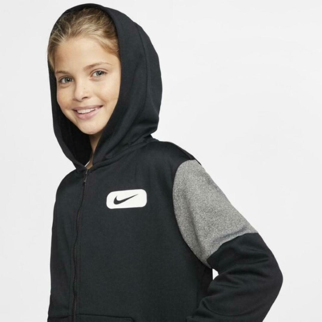 Nike Girl's (Big Kids) Therma-Fit Full Zip Training Hoodie Medium Black Swoosh - Thumbnail 4