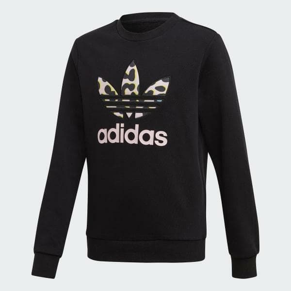adidas Originals Girl's Leopard Crew Terry Fleece Pullover Sweatshirt Black XS S - Thumbnail 9
