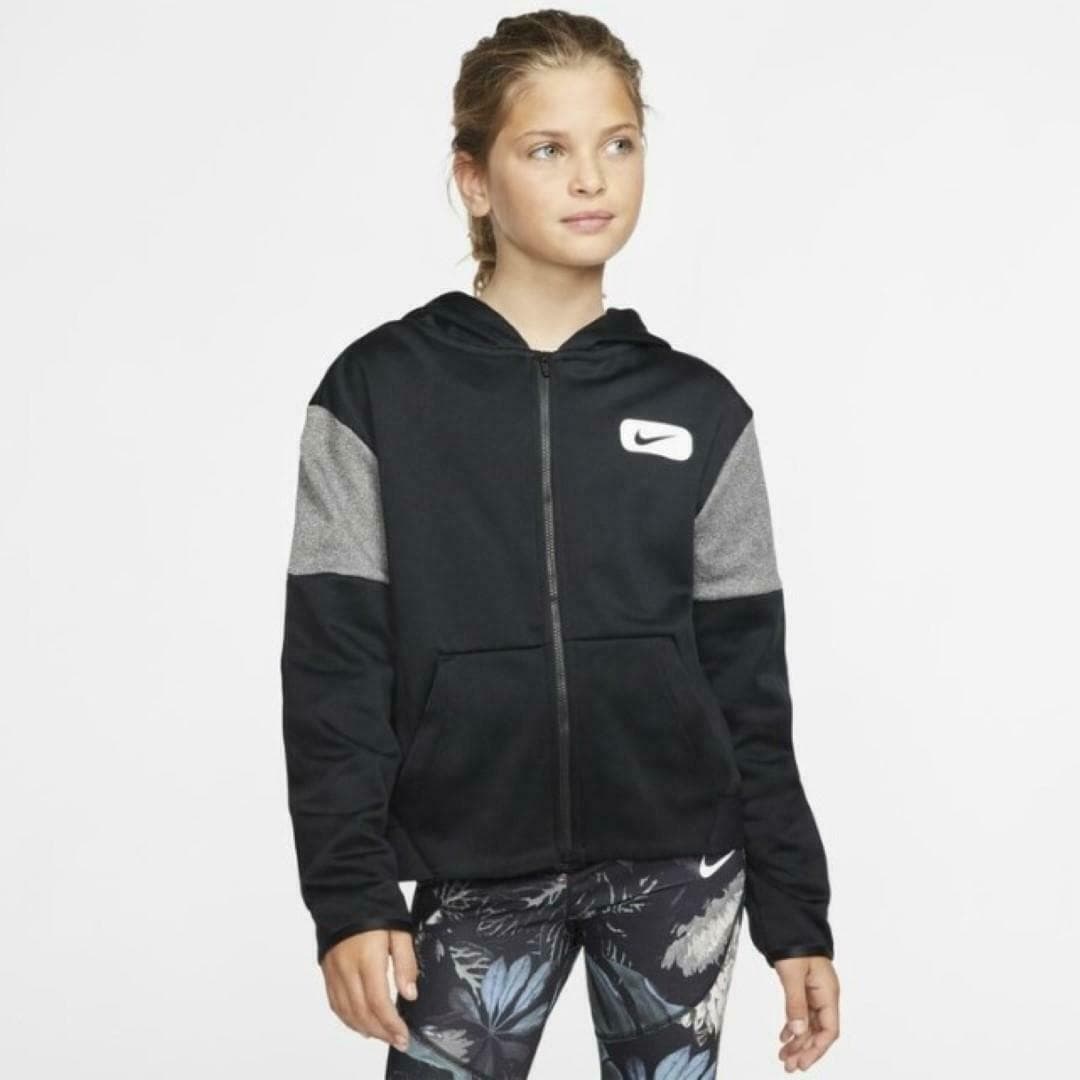 Nike Girl's (Big Kids) Therma-Fit Full Zip Training Hoodie Medium Black Swoosh - Thumbnail 6