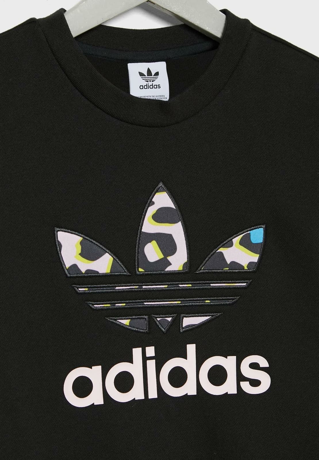 adidas Originals Girl's Leopard Crew Terry Fleece Pullover Sweatshirt Black XS S - Thumbnail 3