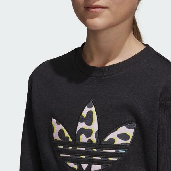 adidas Originals Girl's Leopard Crew Terry Fleece Pullover Sweatshirt Black XS S - Thumbnail 5