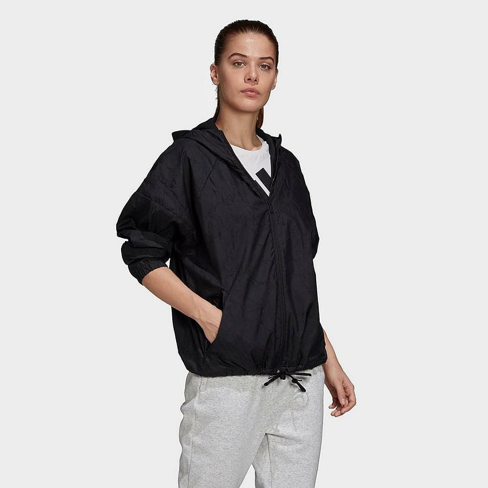 adidas Women's W.N.D. Jacket Primeblue Black Medium $110 Value - Thumbnail 2