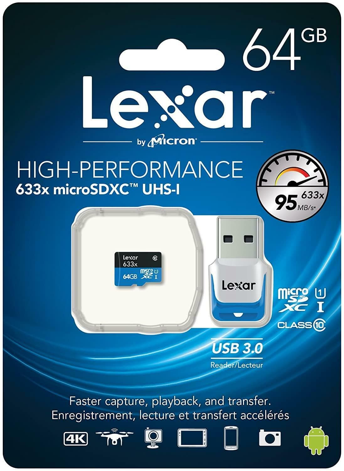 Lexar High-Performance microSDXC 633x 64GB UHS-I/U1 USB 3.0 Flash Memory Card - Thumbnail 5