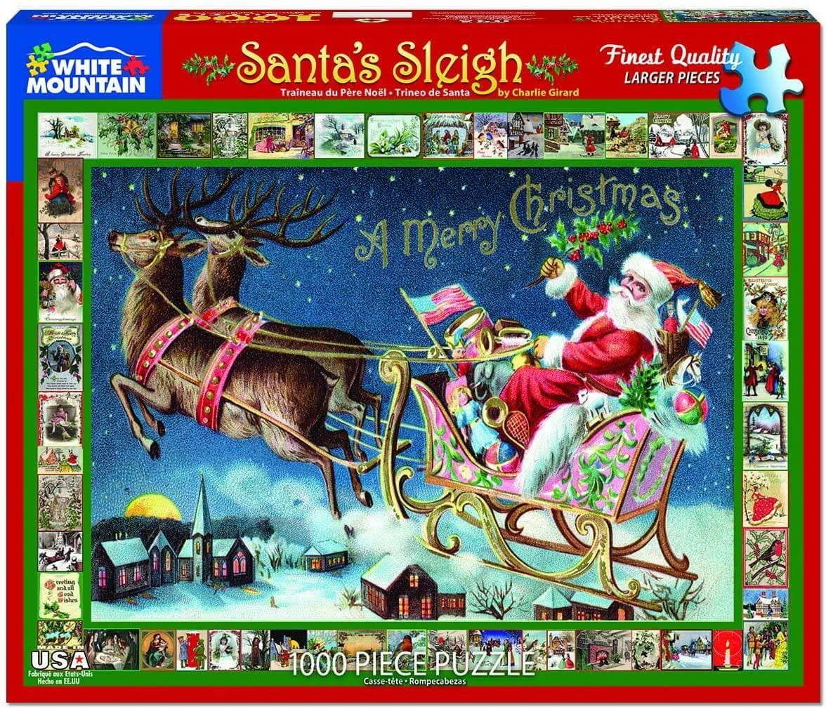 White Mountain Puzzles Santa's Sleigh 1000 Piece Jigsaw Puzzle Christmas Sealed - Thumbnail 4
