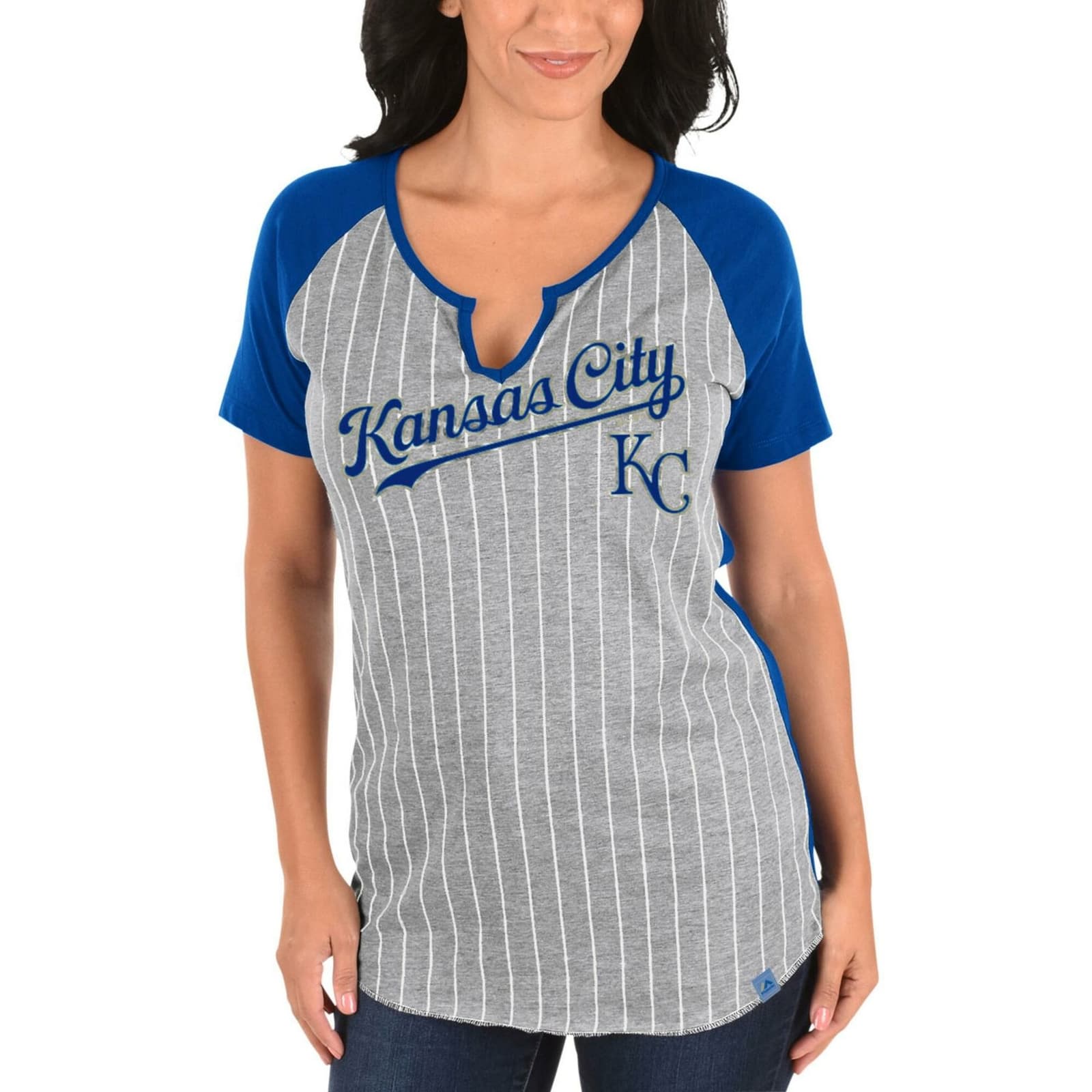 Majestic Women's Kansas City Royals from The Stretch Notched T-Shirt Medium Gray - Thumbnail 4