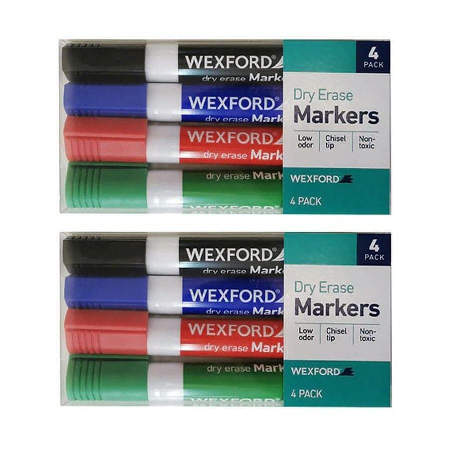 Wexford Dry Erase Markers Low Odor Chisel Tip Whiteboards 2 x 4 Packs - Thumbnail 5