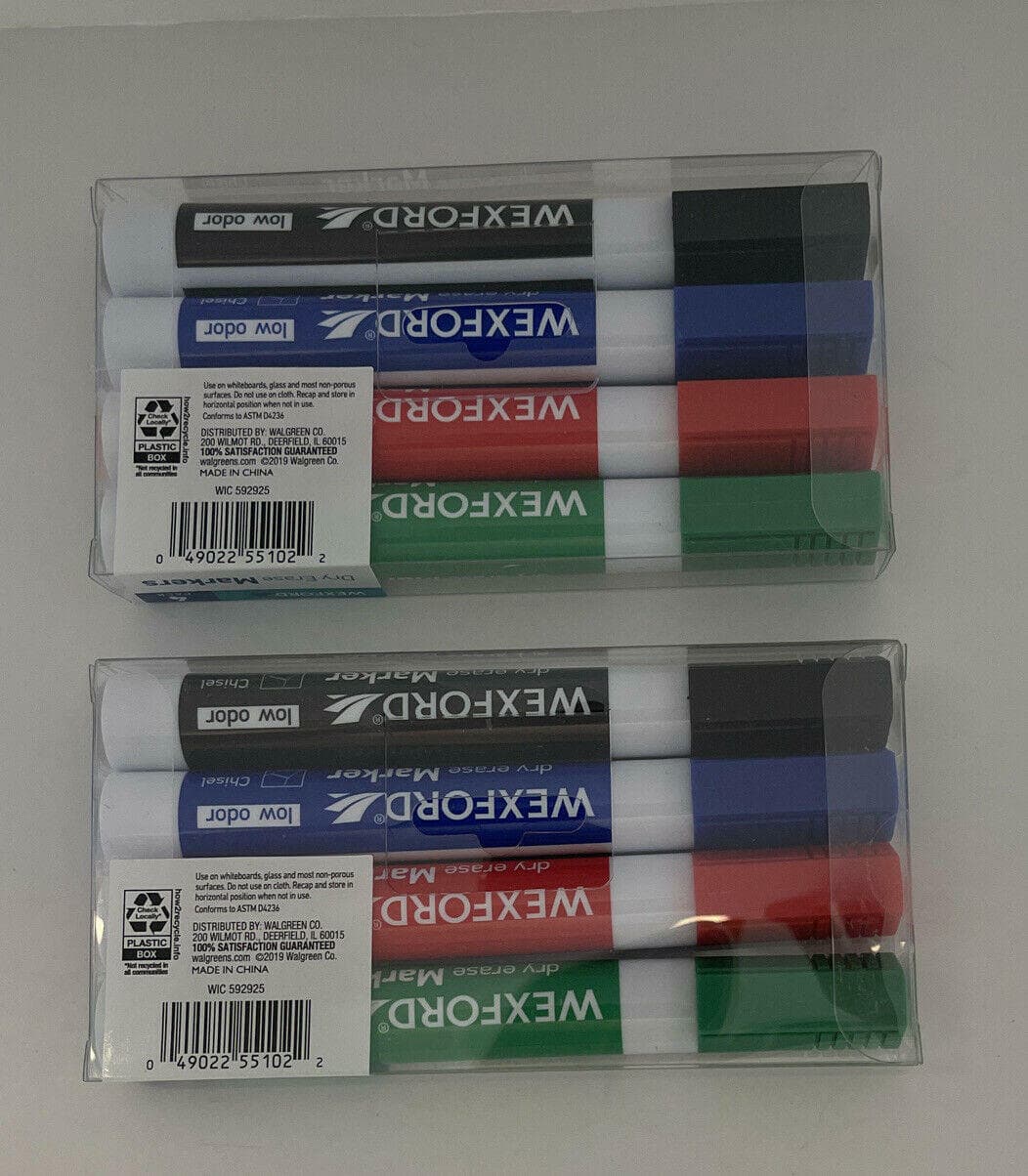 Wexford Dry Erase Markers Low Odor Chisel Tip Whiteboards 2 x 4 Packs - Thumbnail 4