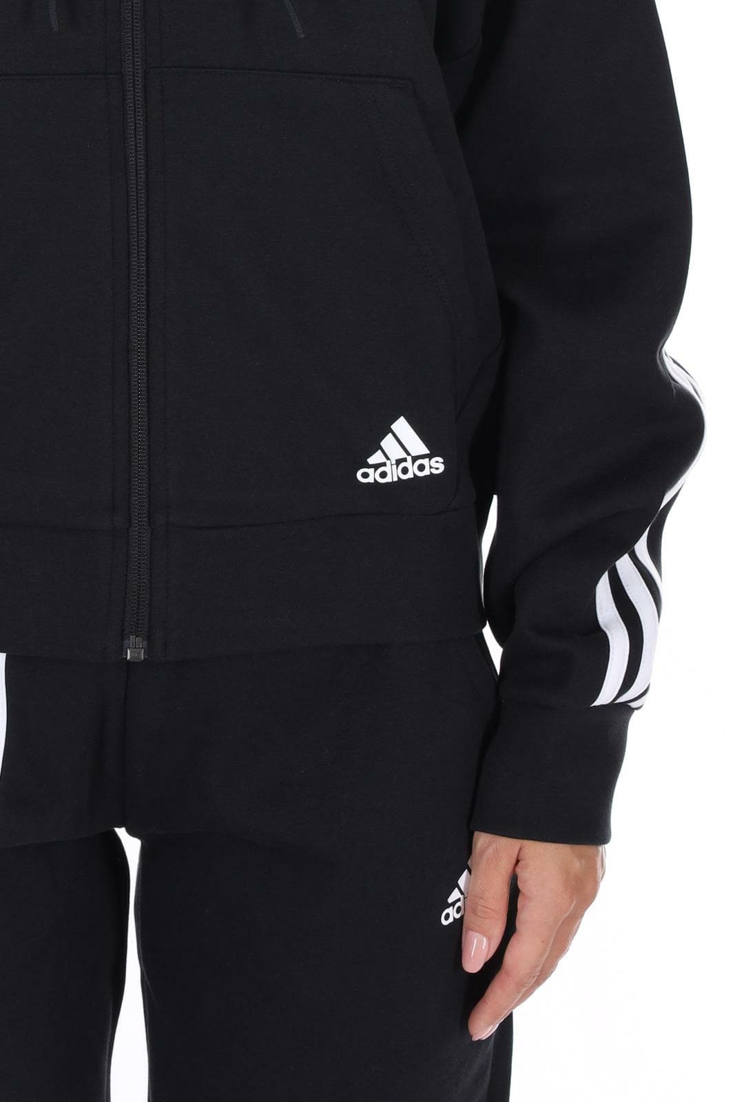 adidas Women's Must Haves Doubleknit Full Zip Hoodie Black/White Small - Thumbnail 5