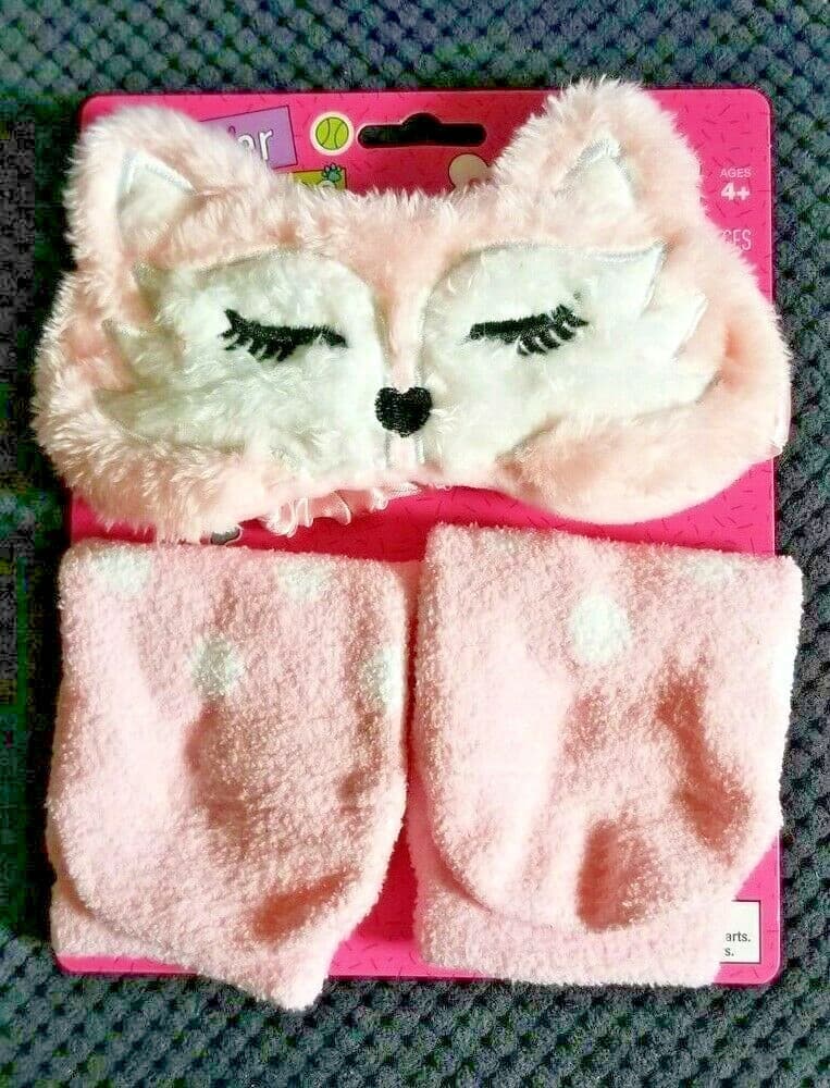 FURrever Friends Sleepover Set Plush Eye Mask & Socks Pink Cat PJ Accessory - Thumbnail 2