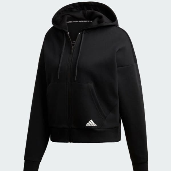 adidas Women's Must Haves Doubleknit Full Zip Hoodie Black/White Small - Thumbnail 6