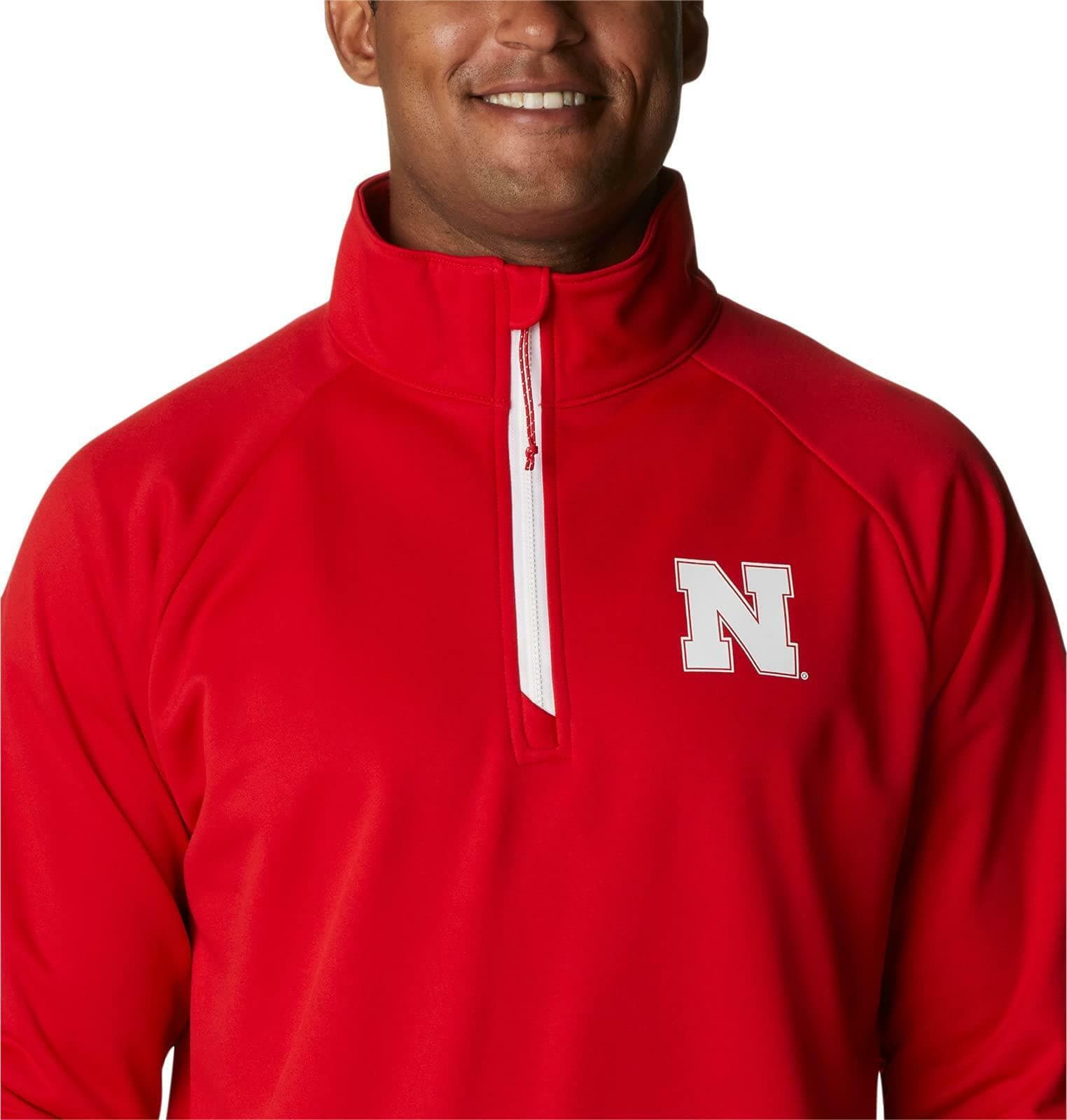 Columbia Men's Nebraska Cornhuskers Tackle Fleece 1/4 Zip PFG Jacket Red Large - Thumbnail 5