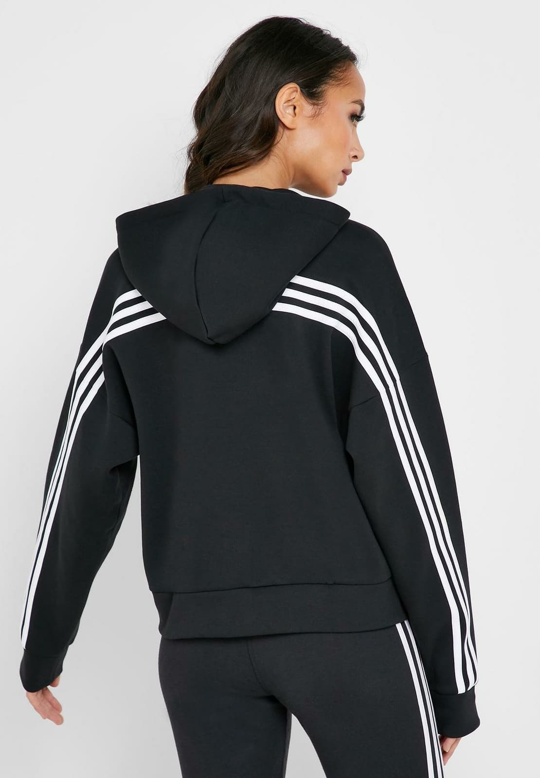 adidas Women's Must Haves Doubleknit Full Zip Hoodie Black/White Small - Thumbnail 3