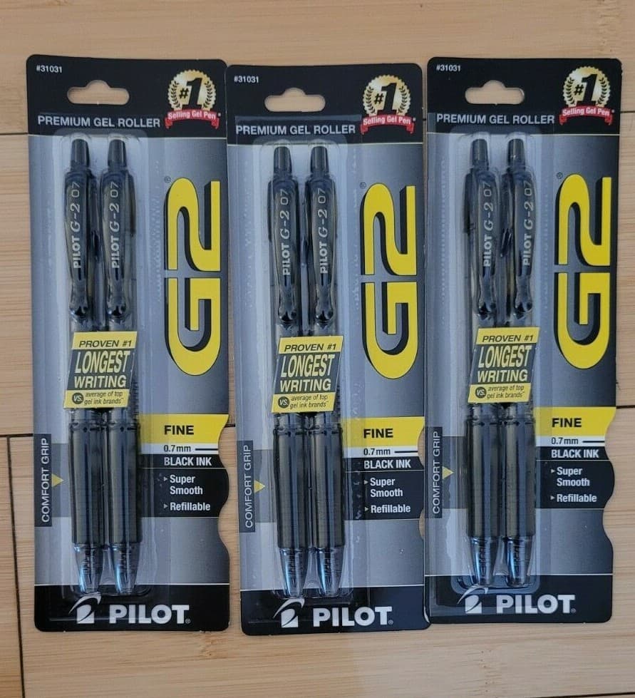 Pilot G2 Pen Black Ink 31031 Premium Gel Roller Fine 0.7mm 3 Pack 6 Pens - Thumbnail 3
