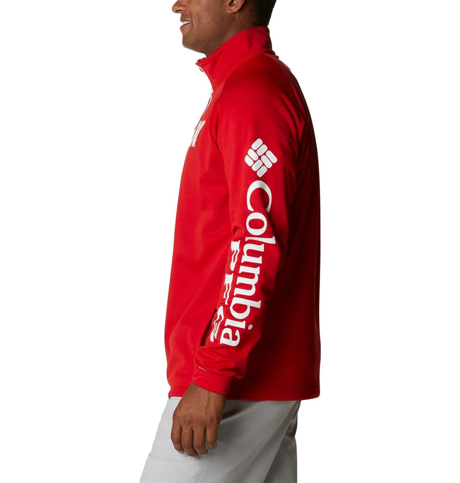 Columbia Men's Nebraska Cornhuskers Tackle Fleece 1/4 Zip PFG Jacket Red Large - Thumbnail 3