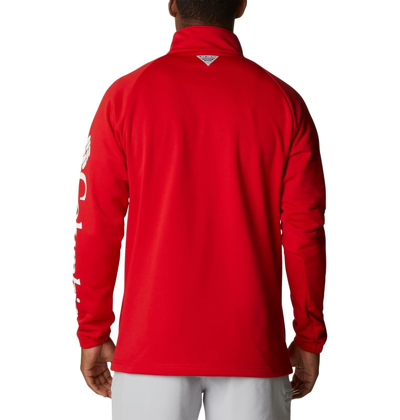 Columbia Men's Nebraska Cornhuskers Tackle Fleece 1/4 Zip PFG Jacket Red Large - Thumbnail 4
